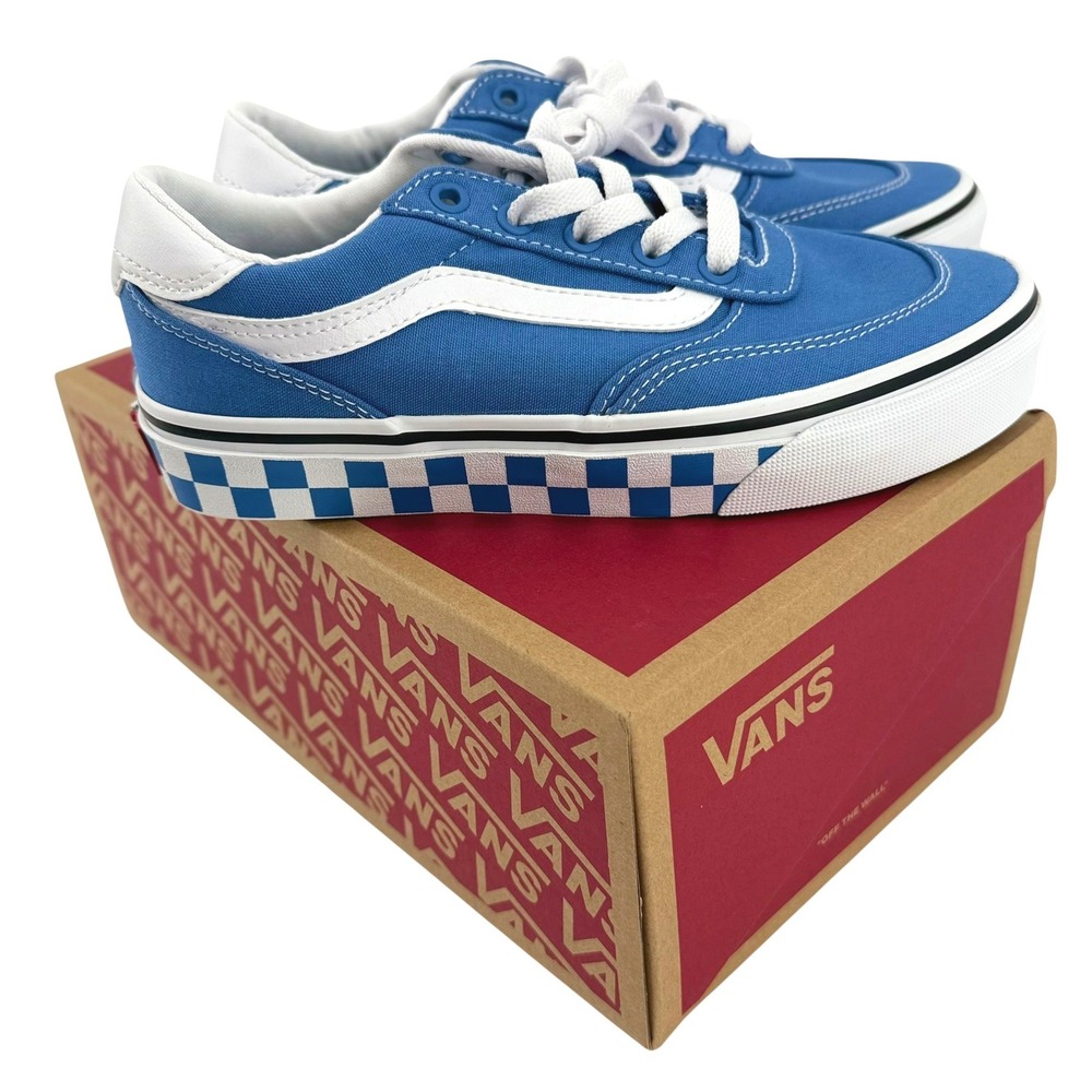 Vans Brooklyn LS Vintage Cobalt Blue Checkerboard Juniors Sneakers Youth 4 UK 3
